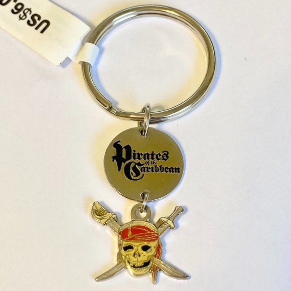 Vintage Disney Pirates of the Caribbean Keychain Keyring Skull Crossbones - Picture 3 of 9